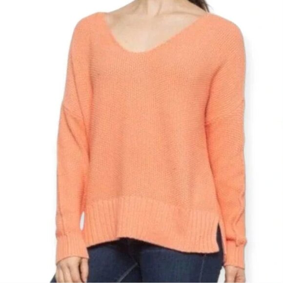 Lucky Brand Peach V Neck Knit Sweater - Picture 1 of 10
